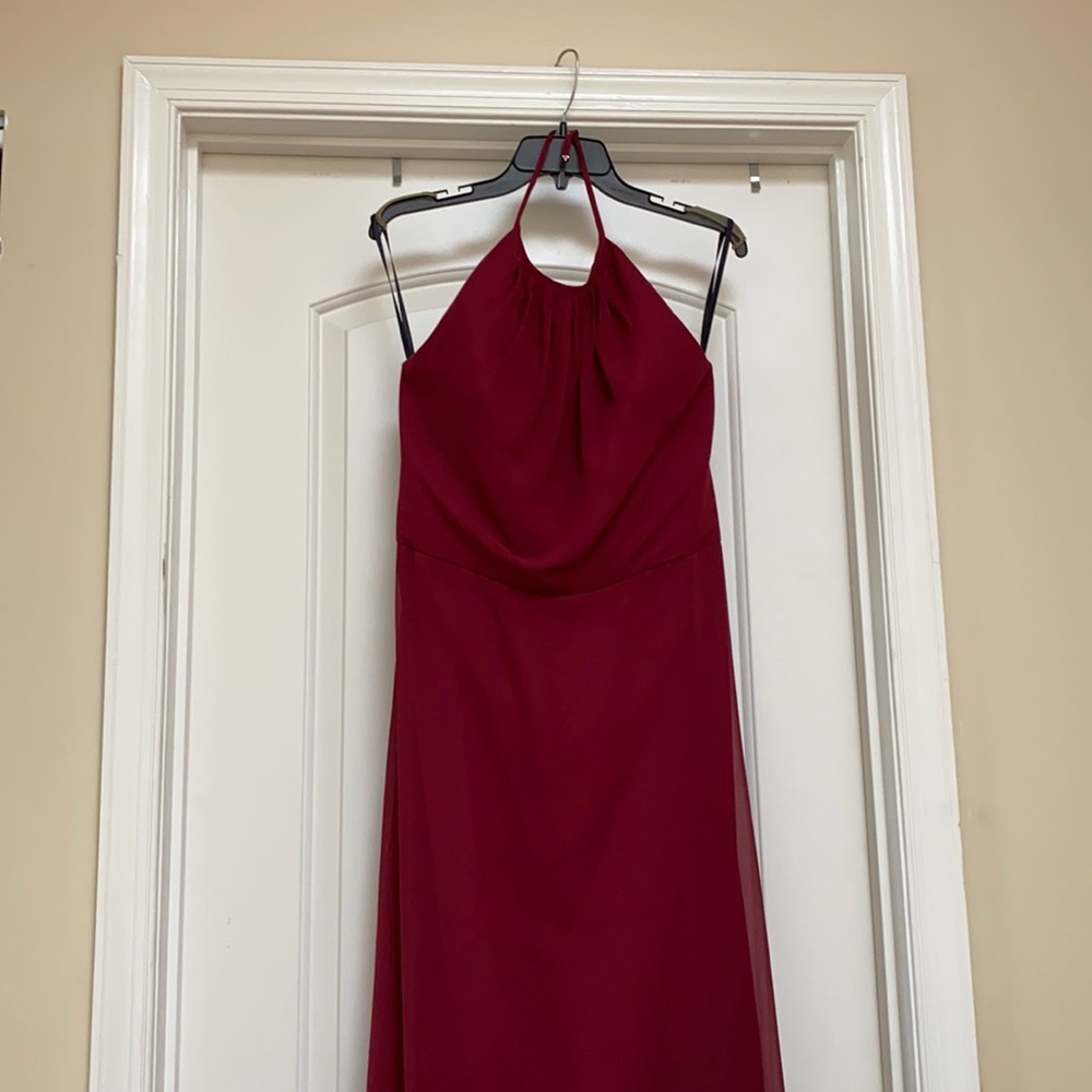 BHLDN Burgundy chiffon halter neck dress, 18